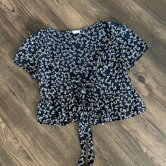 Brandy Melville Tops - John Galt navy blue floral front tie top